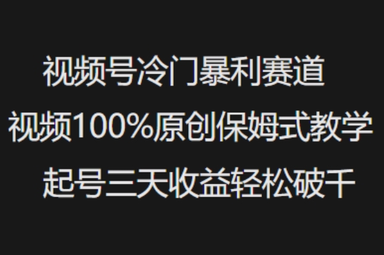 视频号冷门暴利赛道视频100%原创保姆式教学起号三天收益轻松破千-优创项目网