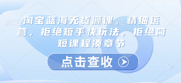 淘宝蓝海无货源课，精细运营，拒绝短平快玩法，拒绝简短课程凑章节-优创项目网