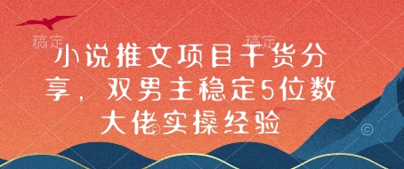 小说推文项目干货分享，双男主稳定5位数大佬实操经验-优创项目网