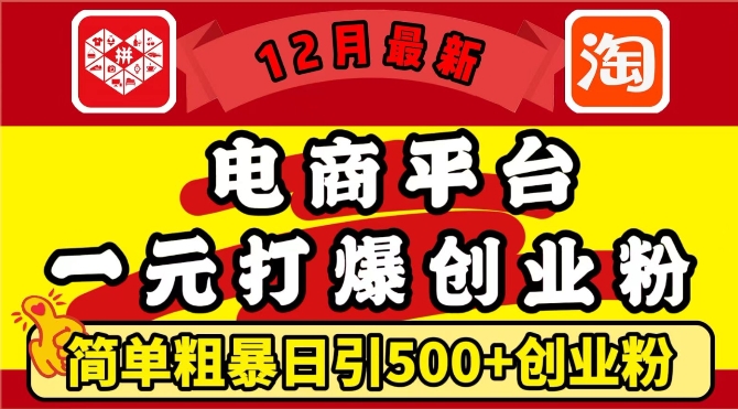 12月最新：电商平台1元打爆创业粉，简单粗暴日引500+精准创业粉，轻松月入过W【揭秘】-优创项目网
