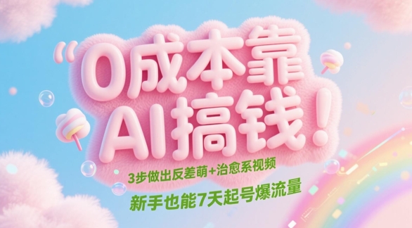 0成本靠AI搞钱！3步做出反差萌+治愈系视频，新手也能7天起号爆流量-优创项目网
