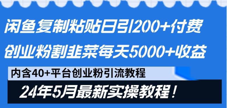 闲鱼复制粘贴日引200+付费创业粉，24年5月最新方法！割韭菜日稳定5000+收益-优创项目网
