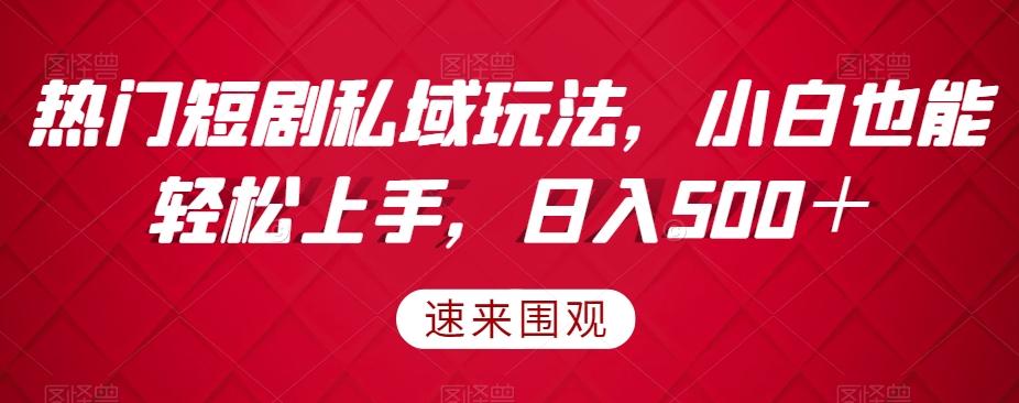 热门短剧私域玩法，小白也能轻松上手，日入500＋-优创项目网