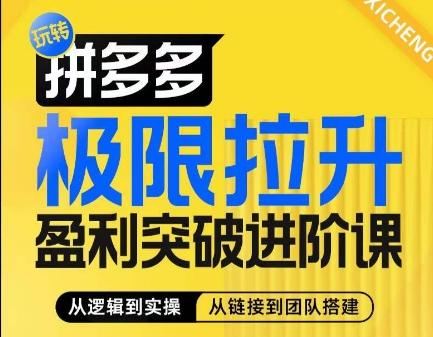 拼多多极限拉升盈利突破进阶课，​从算法到玩法，从玩法到团队搭建，体系化系统性帮助商家实现利润提升-优创项目网