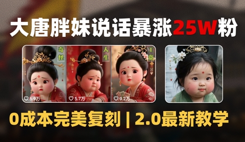 AI大唐胖贵妃说话2.0，40条视频暴涨40w粉，附独家变现攻略-优创项目网
