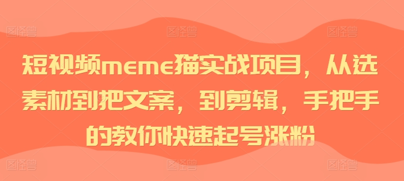 短视频meme猫实战项目，从选素材到把文案，到剪辑，手把手的教你快速起号涨粉-优创项目网