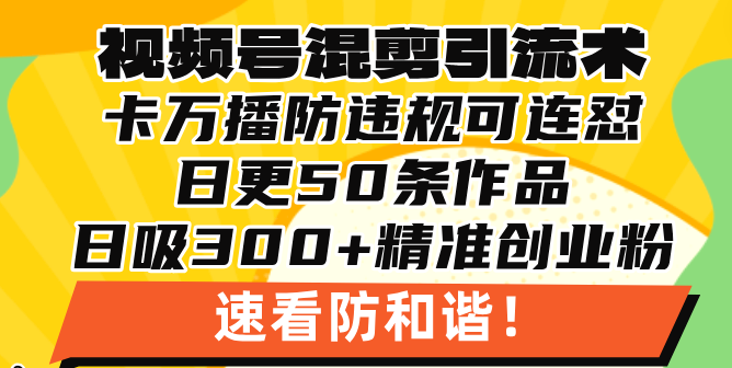 视频号混剪引流技术，500万播放引流17000创业粉，操作简单当天学会-优创项目网