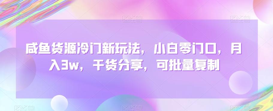 咸鱼货源冷门新玩法，小白零门口，月入3w，干货分享，可批量复制-优创项目网