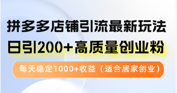 拼多多店铺引流最新玩法，日引200+高质量创业粉，每天稳定1000+收益(...-优创项目网