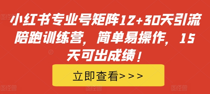 小红书专业号矩阵12+30天引流陪跑训练营，简单易操作，15天可出成绩!-优创项目网
