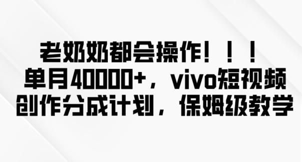 老奶奶都会操作，新平台无脑操作，单月40000+，vivo短视频创作分成计划【揭秘】-优创项目网