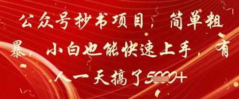 公众号抄书项目，简单粗暴，小白也能快速上手，有人一天搞了1k+-优创项目网