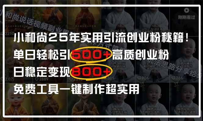 小和尚2025年实用引流秘籍！单日轻松引500+高质量创业粉，日变现800+，...-优创项目网