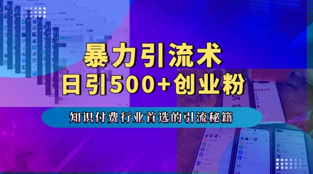 暴力引流术，专业知识付费行业首选的引流秘籍，一天暴流500+创业粉，五个手机流量接不完!-优创项目网