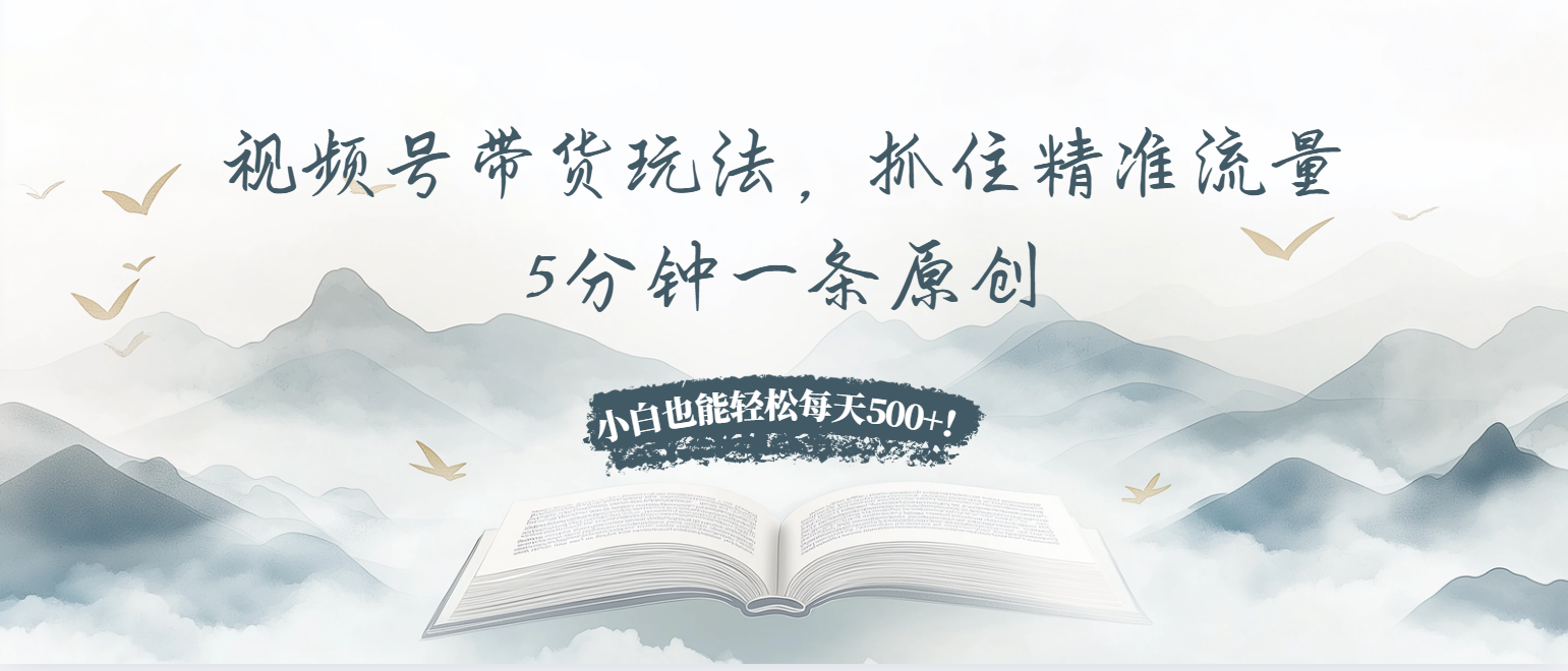 视频号带货玩法，抓住精准流量，5分钟一条原创，小白也能轻松每天500+！-优创项目网