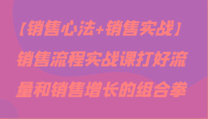 【销售心法+销售实战】销售流程实战课打好流量和销售增长的组合拳-优创项目网