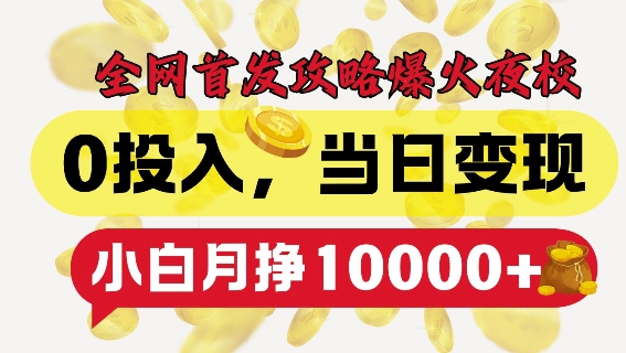 全网首发爆火夜校，0投入，当日变现，小白轻松月入1w+【揭秘】-优创项目网