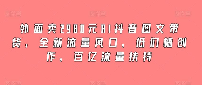 外面卖2980元AI抖音图文带货，全新流量风口，低们槛创作，百亿流量扶持-优创项目网