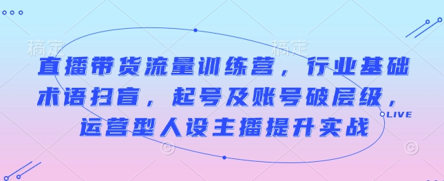 直播带货流量训练营，行业基础术语扫盲，起号及账号破层级，运营型人设主播提升实战-优创项目网