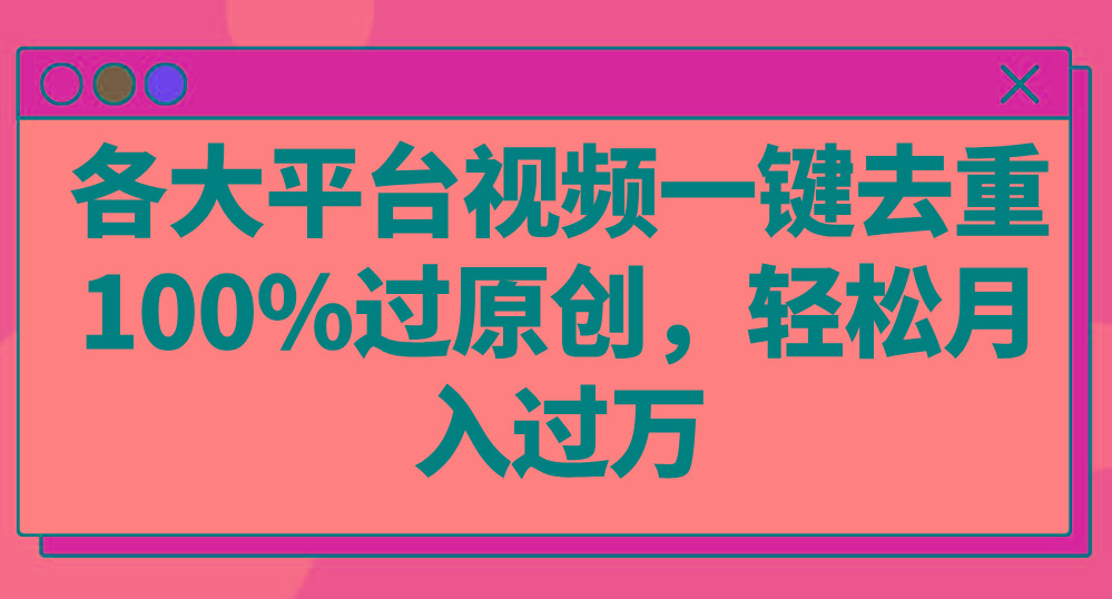 各大平台视频一键去重，100%过原创，轻松月入过万！-优创项目网
