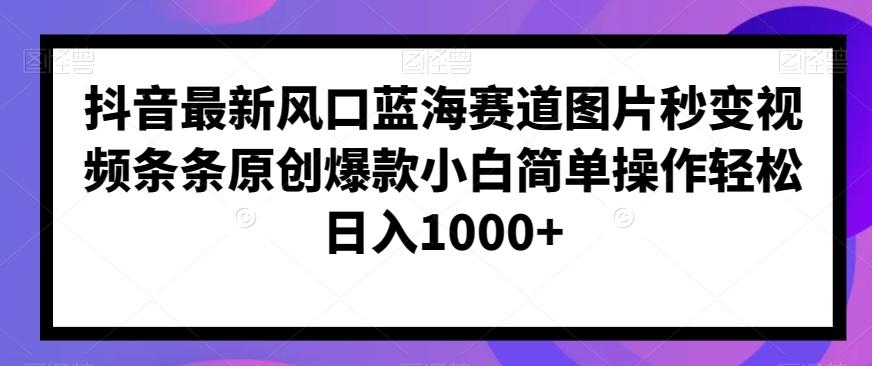 抖音最新风口蓝海赛道图片秒变视频条条原创爆款小白简单操作轻松日入1000+-优创项目网