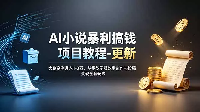 AI小说暴利搞钱项目教程-更新，大佬亲测月入1-3万，从零教学短故事创作与投稿变现全套玩法 - 项目资源网