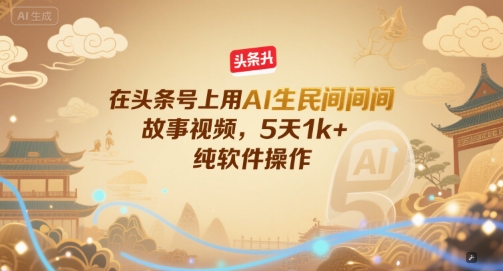 在头条号上用AI生民间故事视频，5天1k+，纯软件操作-优创项目网