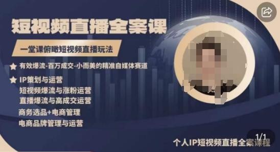 高品质IP短视频直播全案课程，一堂课俯瞰短视频直播玩法-优创项目网