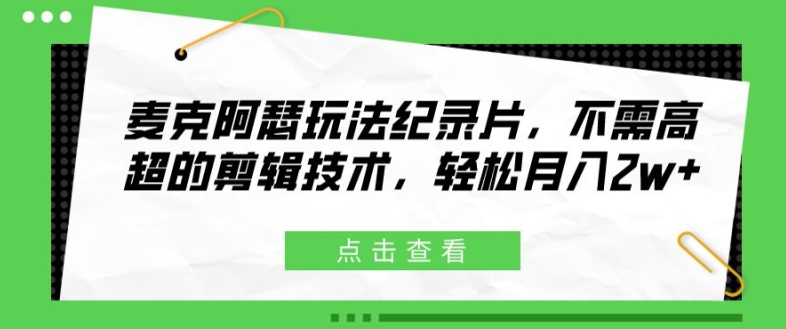 麦克阿瑟玩法纪录片，不需高超的剪辑技术，轻松月入2w+【揭秘】-优创项目网