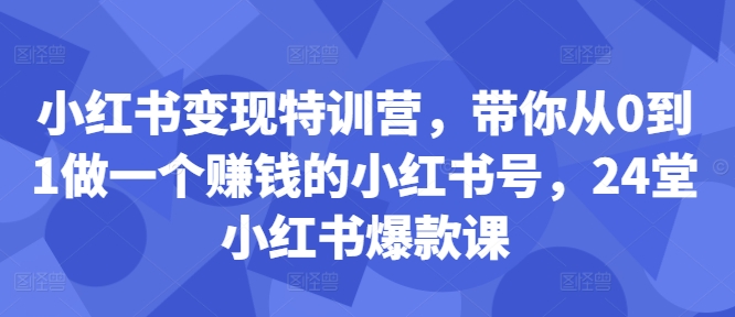 小红书变现特训营，带你从0到1做一个赚钱的小红书号，24堂小红书爆款课-优创项目网