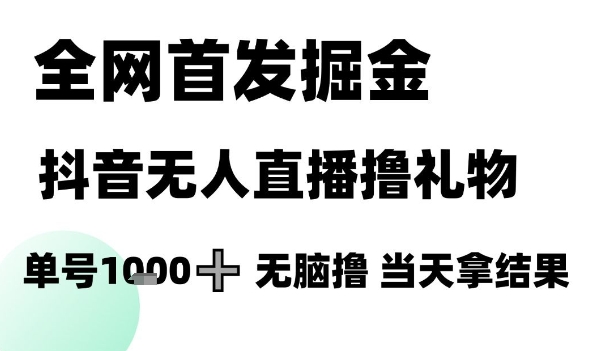 全网首发掘金抖音无人直播撸礼物，单号1k +无脑撸，当天拿结果【揭秘】-优创项目网