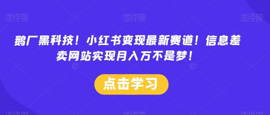 鹅厂黑科技！小红书变现最新赛道！信息差卖网站实现月入万不是梦！-优创项目网