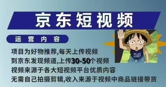 京东短视频带货课，无需自己拍摄剪辑，保姆式教学，两天快速上手-优创项目网