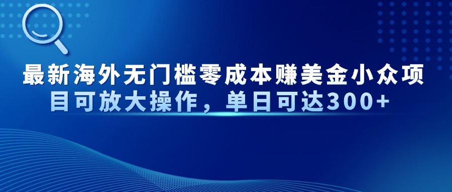 最新海外无门槛零成本赚美金小众项目可放大操作，单日可达300+-优创项目网