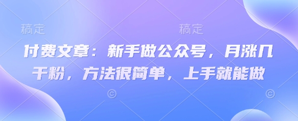 付费文章：新手做公众号，月涨几干粉，方法很简单，上手就能做-优创项目网