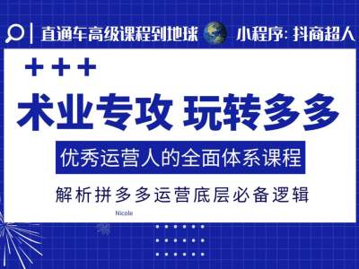 术业专攻玩转多多，优秀运营人的全面体系课程，解析拼多多运营底层必备逻辑-优创项目网