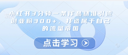 小红书3分钟一条作品精准引流创业粉300+，打造属于自己的流量帝国-优创项目网