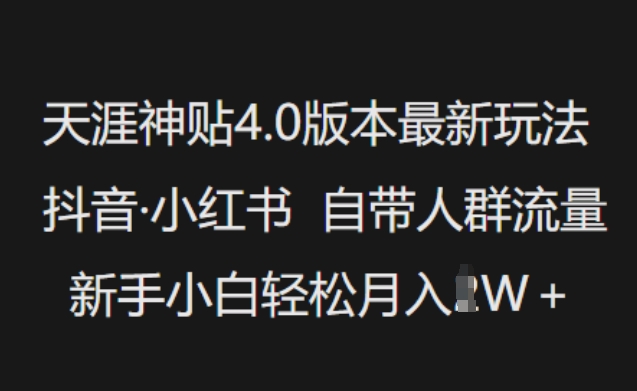 天涯神贴4.0版本最新玩法，抖音·小红书自带人群流量，新手小白轻松月入过W-优创项目网
