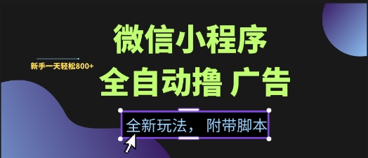 微信小程序全自动撸广告项目，彻底解决没流量的问题，新手一天8张+【揭秘】-优创项目网