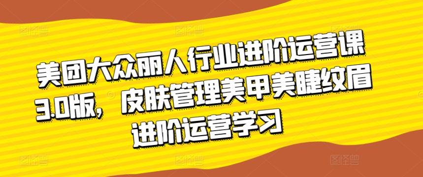 美团大众丽人行业进阶运营课3.0版，皮肤管理美甲美睫纹眉进阶运营学习-优创项目网
