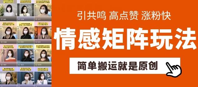 简单搬运，情感矩阵玩法，涨粉速度快，可带货，可起号【揭秘】-优创项目网