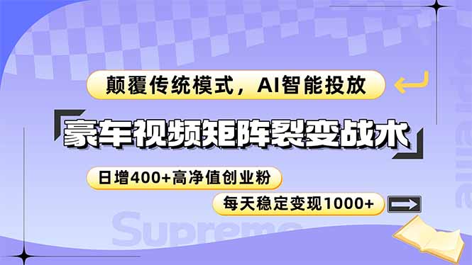 豪车视频矩阵裂变战术，颠覆传统模式，AI智能投放，日增400+高净值创业…-优创项目网