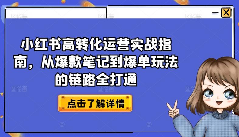 小红书高转化运营实战指南，从爆款笔记到爆单玩法的链路全打通-优创项目网