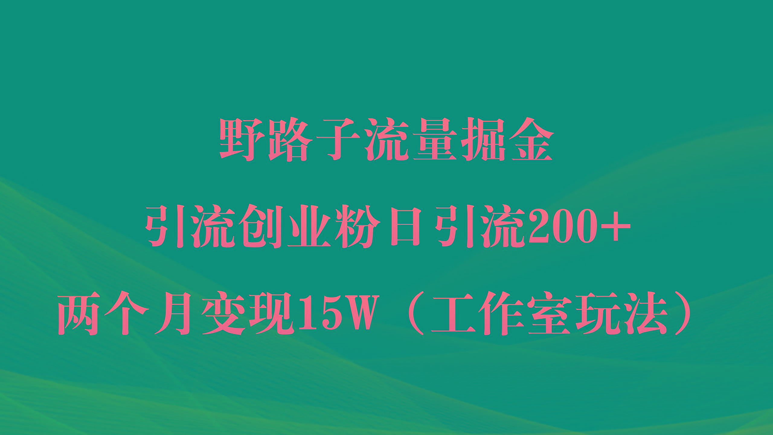 (9513期)野路子流量掘金，引流创业粉日引流200+，两个月变现15W(工作室玩法))-优创项目网