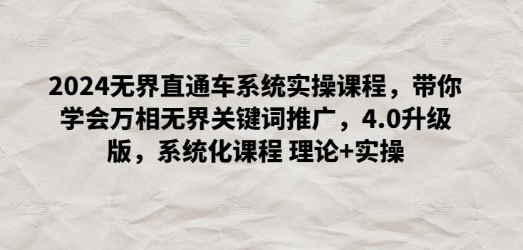 2024无界直通车系统实操课程，带你学会万相无界关键词推广，4.0升级版，系统化课程 理论+实操-优创项目网