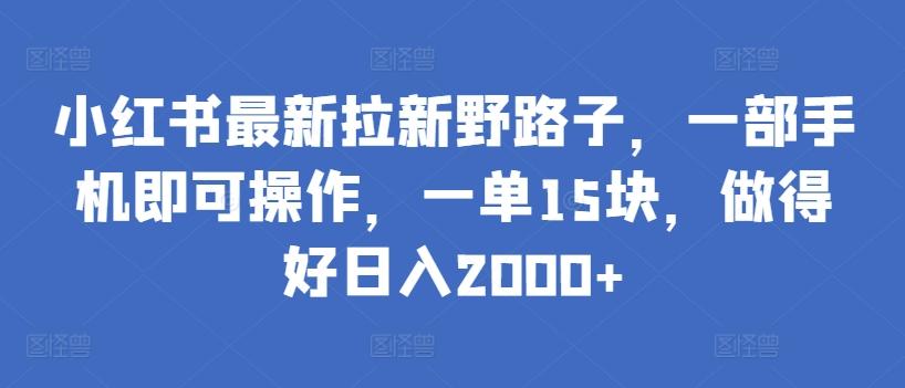 小红书最新拉新野路子，一部手机即可操作，一单15块，做得好日入2000+【揭秘】-优创项目网