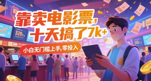 靠卖电影票，十天搞了7k+，小白无门槛上手，零投入【揭秘】-优创项目网