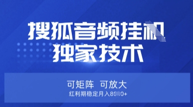 【搜狐音频挂G】独家技术，可矩阵可放大，红利期稳定月入8k【揭秘】-优创项目网