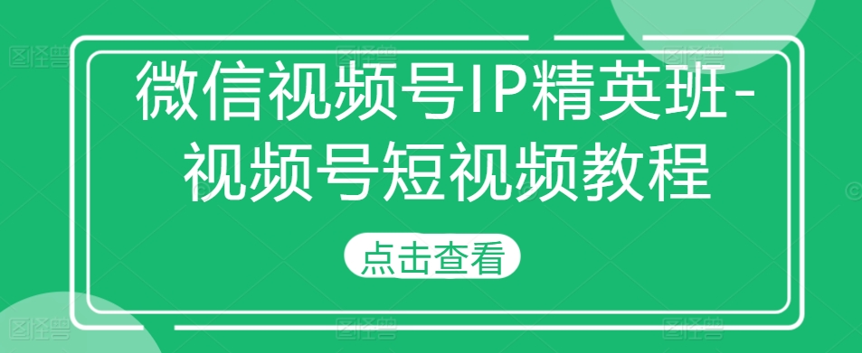 微信视频号IP精英班-视频号短视频教程-优创项目网