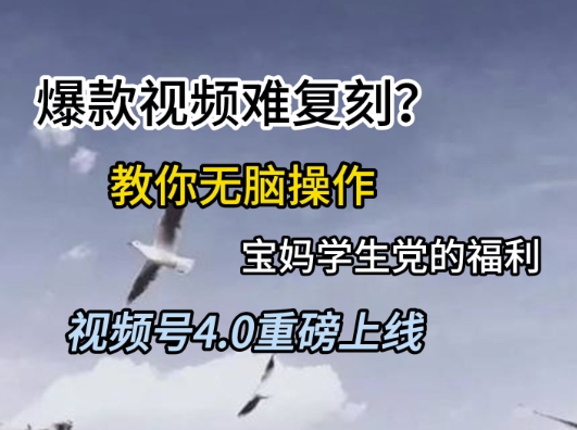 视频号4.0重磅上线，爆款视频难复刻？教你无脑操作宝妈学生党的福利【揭秘】-优创项目网